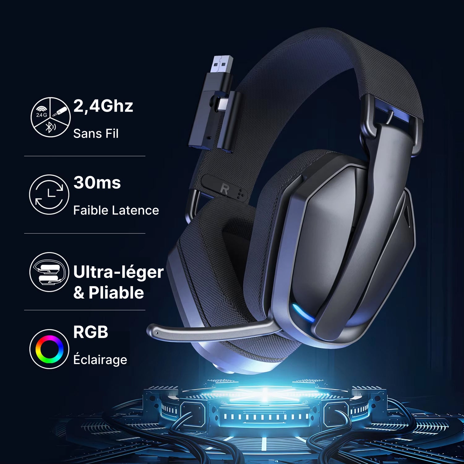 AudiRank Casque Gaming Sans Fil