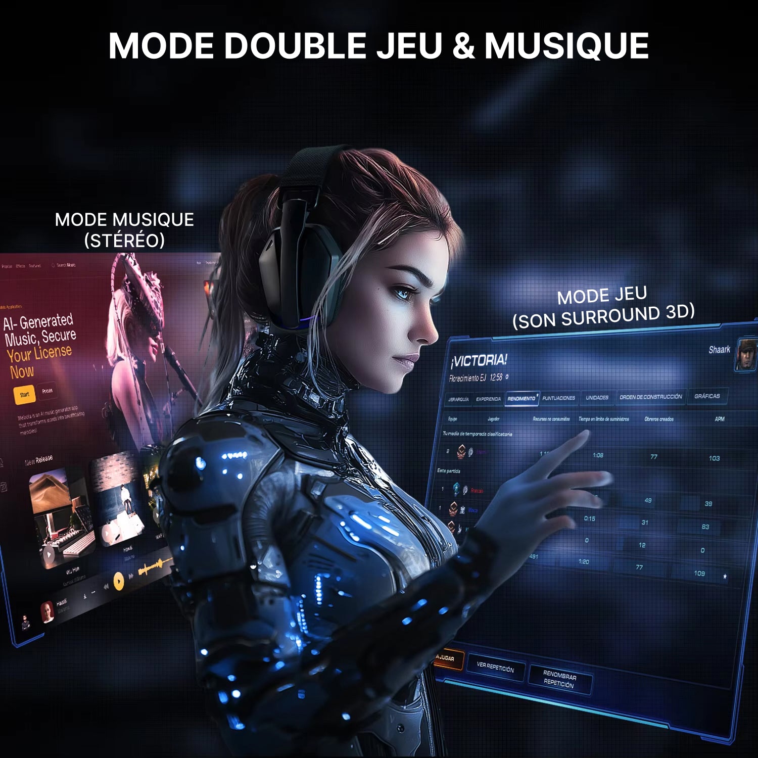 AudiRank Casque Gaming Sans Fil