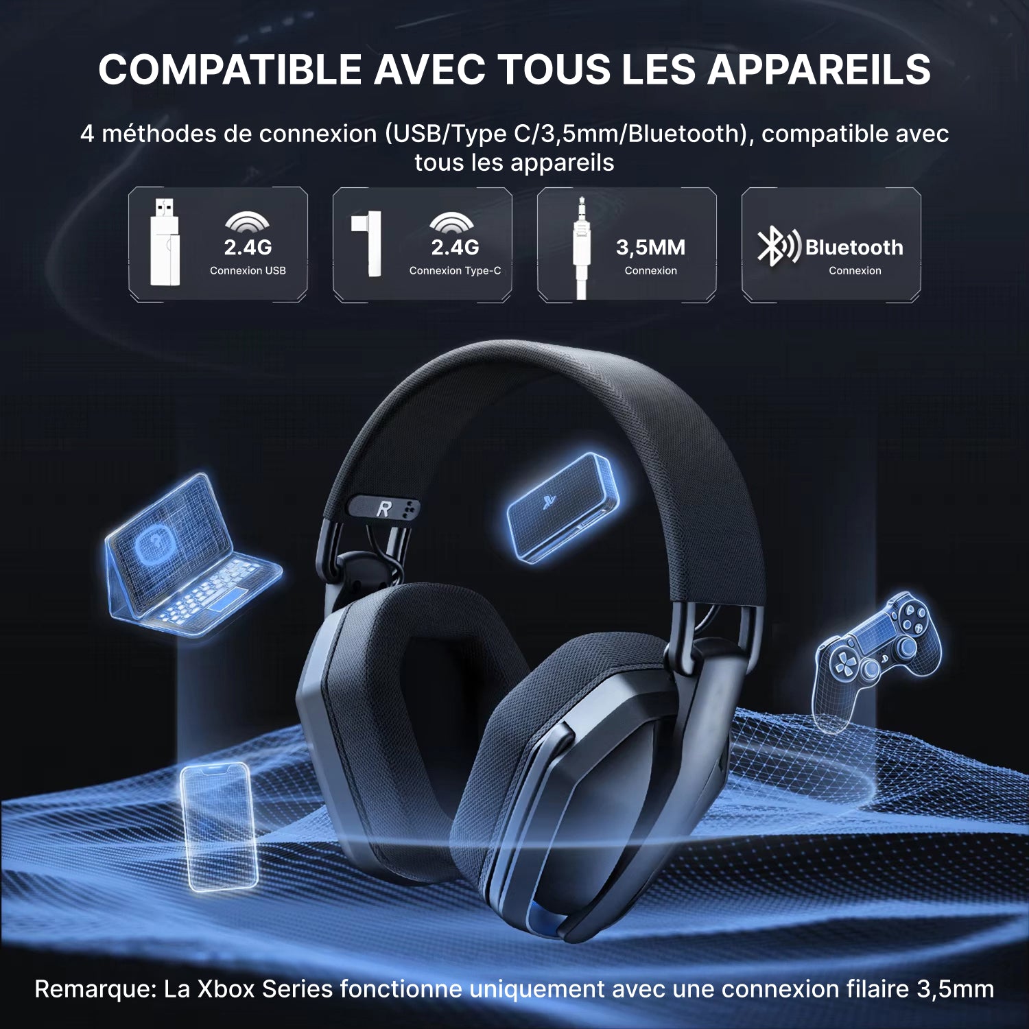 AudiRank Casque Gaming Sans Fil